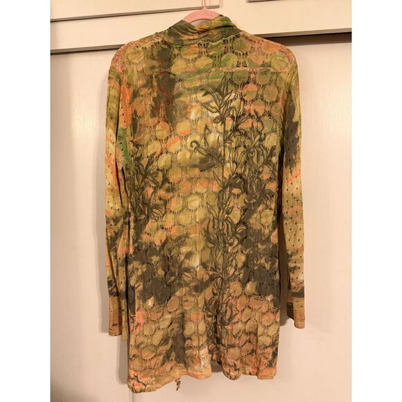 BEAUTIFUL ALBERTO MAKALI GREEN TROPICAL PRINT CARDIGAN SHAWL SWEATER WOMEN SZ ME - Picture 5 of 5